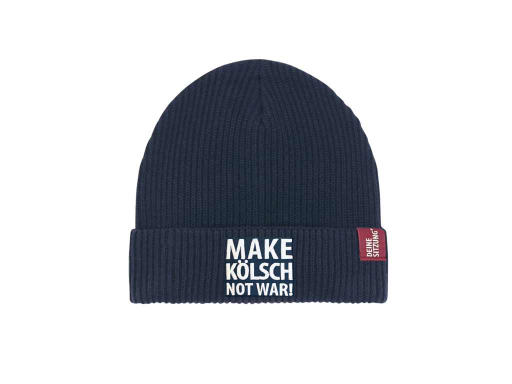 Beanie - Strickmütze "MAKE KÖLSCH NOT WAR!", marine