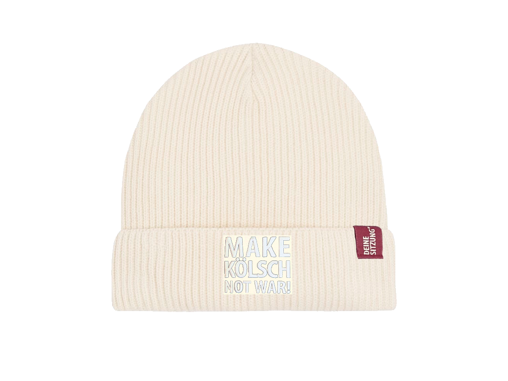 Beanie - Strickmütze "MAKE KÖLSCH NOT WAR!", natur