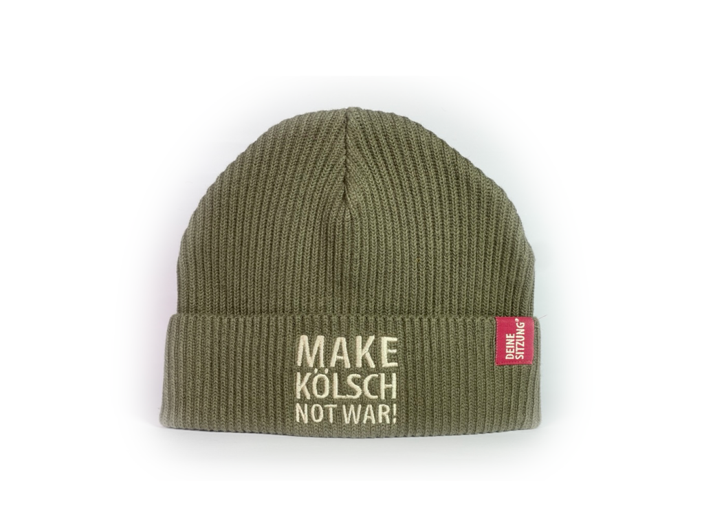 Beanie - Strickmütze "MAKE KÖLSCH NOT WAR!", khaki