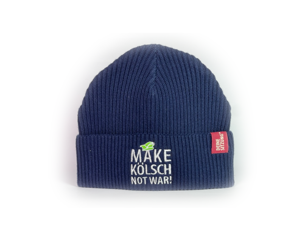 Beanie - Strickmütze "MAKE KÖLSCH NOT WAR!", marine