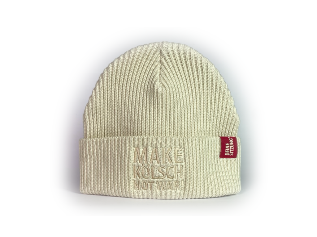Beanie - Strickmütze "MAKE KÖLSCH NOT WAR!", natur
